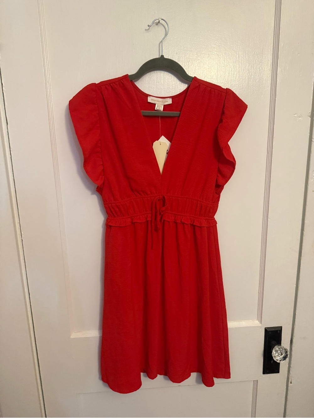 Monteau Red Flutter-Sleeve Tie-Waist Dress